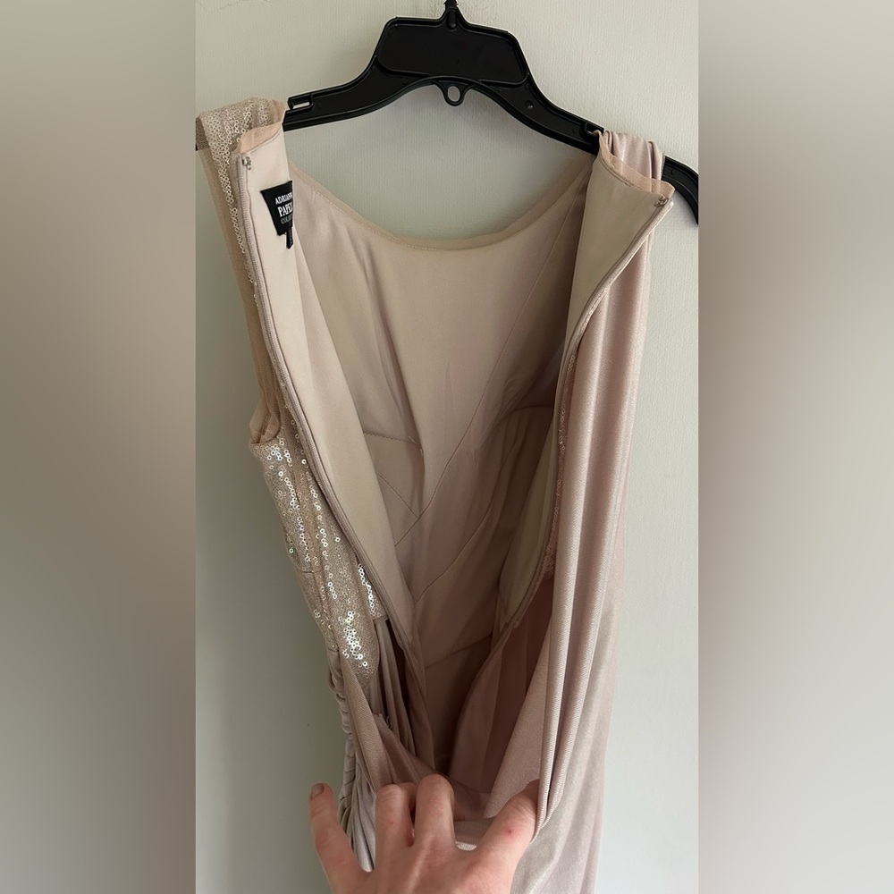 ADRIANNA PAPELL Sequin Draped Formal Gown Ethereal Greek Goddess Long Dress Sz 6 - Picture 14 of 16